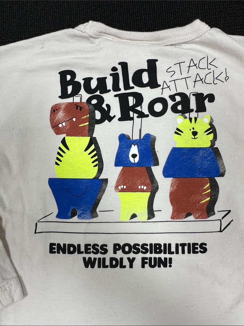 Kids White Long-Sleeve 'Build & Roar' Graphic Tee